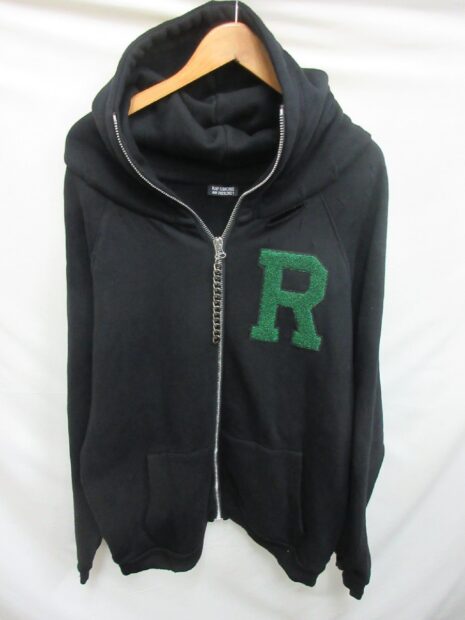 ラフシモンズ RAF SIMONS バッジアンドプリントジップアップ ダメージ加工パーカー